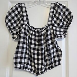 Madewell Black and White Gingham Linen Blend Blouse Size X-Small